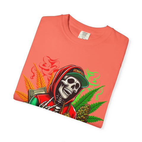 High Vibes Unisex Garment-Dyed T-Shirt - Skeleton & Cannabis Design