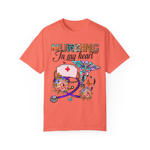 Nursing Heart T-Shirt - Unisex Garment-Dyed Tee for Healthcare Workers