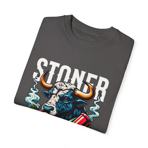 Stoner Bull T-Shirt - High on Life Design - Unisex Garment-Dyed Tee for Cannabis Enthusiasts