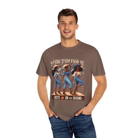 Where Them Fans At Unisex Garment-Dyed T-Shirt - Boots on the Ground Graphic Tee