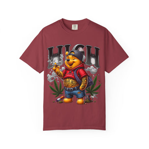 High Vibes Unisex Garment-Dyed T-shirt with Cartoon Bear Design