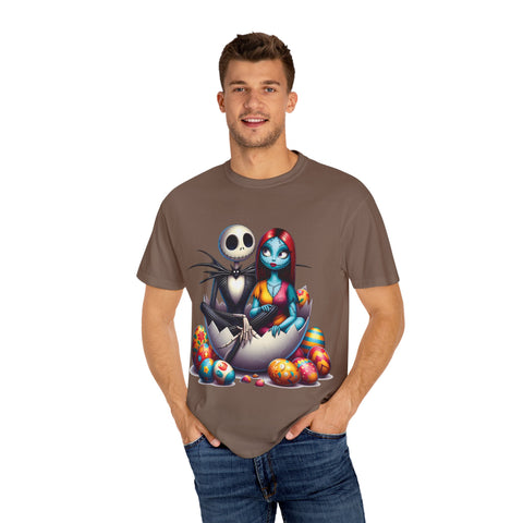 Cute Couples Halloween T-Shirt - Unisex Garment-Dyed Tee with Skeleton & Monster Designs