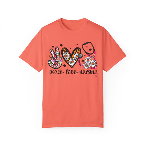 Peace Love Nursing T-Shirt - Unisex Garment-Dyed Tee for Nurses