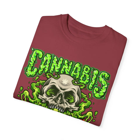 Skull & Cannabis Unisex Garment-Dyed T-Shirt - Unique Graphic Tee for Weed Enthusiasts