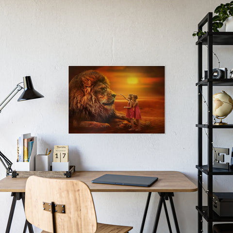 Majestic Lion and Girls Gloss Poster - Inspirational Wall Art for Home Decor