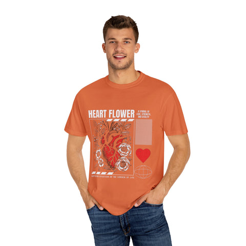 Heart Flower Unisex Garment-Dyed T-shirt - Symbol of Love and Strength
