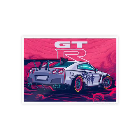 Glossy Car Art Poster - GT-R Racing Graphic for Auto Enthusiasts