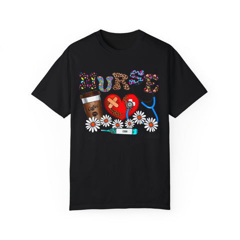 Nurse Love Graphic T-Shirt - Coffee Scrubs & Rubber Gloves
