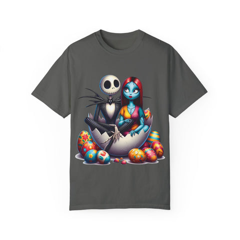 Cute Couples Halloween T-Shirt - Unisex Garment-Dyed Tee with Skeleton & Monster Designs