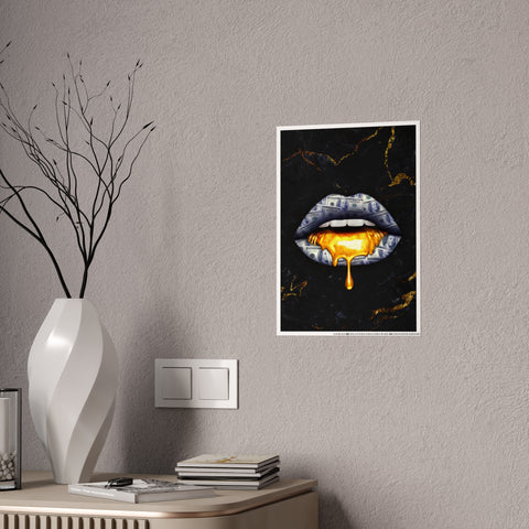 Glossy Wall Art - Luxe Lips with Gold Drip Poster