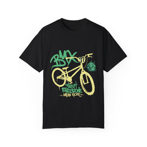 Urban BMX Rider Garment-Dyed T-Shirt | Casual Streetwear for Cycling Enthusiasts