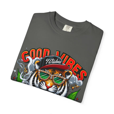 Good Vibes Tiger Graphic T-Shirt - Unisex Garment-Dyed Tee for Relaxed Summer Style