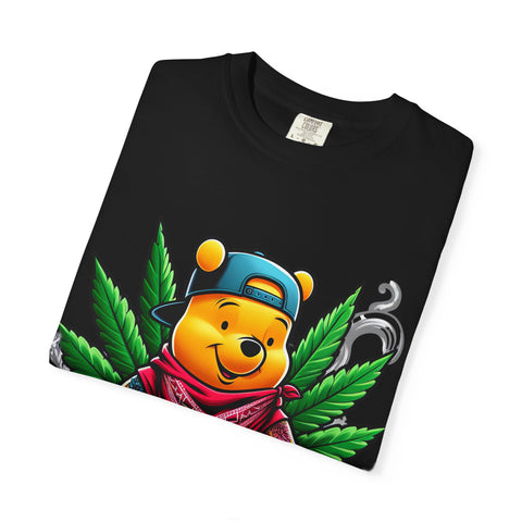 Hipster Bear T-Shirt - Unisex Garment-Dyed Tee with Cannabis Design