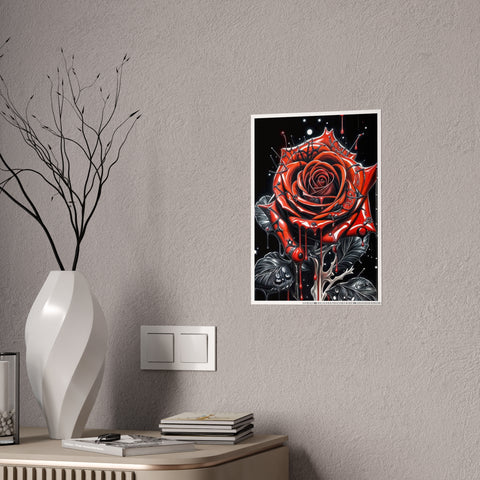 Decorative Gloss Poster - Red Rose with Dripping Paint Art