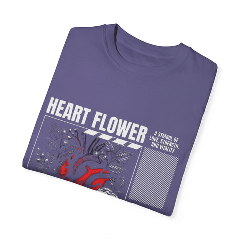 Heart Flower Unisex Garment-Dyed T-shirt - Symbol of Love and Strength