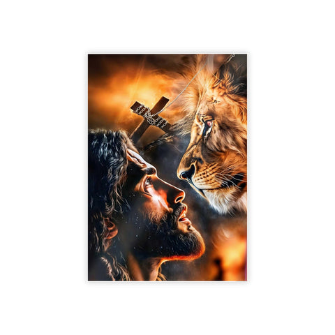 Inspirational Gloss Poster - Jesus and Lion Art for Faith and Home Decor