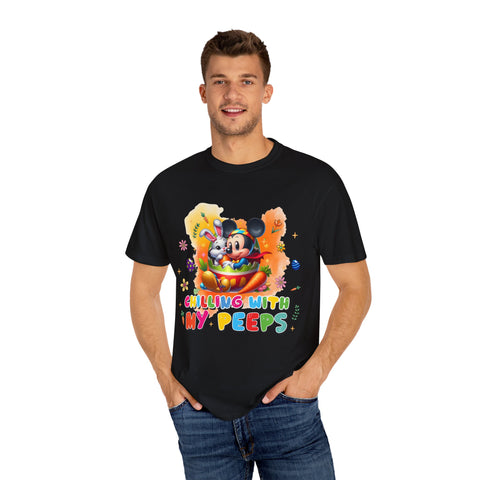 Chilling With My Peeps Unisex Garment-Dyed T-shirt | Fun Easter Graphic Tee