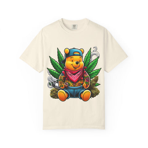 Hipster Bear T-Shirt - Unisex Garment-Dyed Tee with Cannabis Design