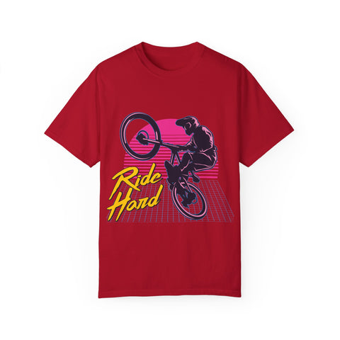 Ride Hard Unisex Garment-Dyed T-Shirt - Perfect for Cyclists & Outdoor Enthusiasts