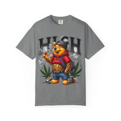 High Vibes Unisex Garment-Dyed T-shirt with Cartoon Bear Design