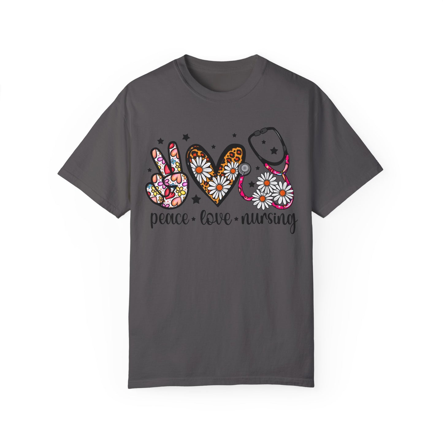 Peace Love Nursing T-Shirt - Unisex Garment-Dyed Tee for Nurses