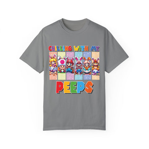 Chilling with My Peeps Unisex Garment-Dyed T-Shirt | Fun Graphic Tee for Friends