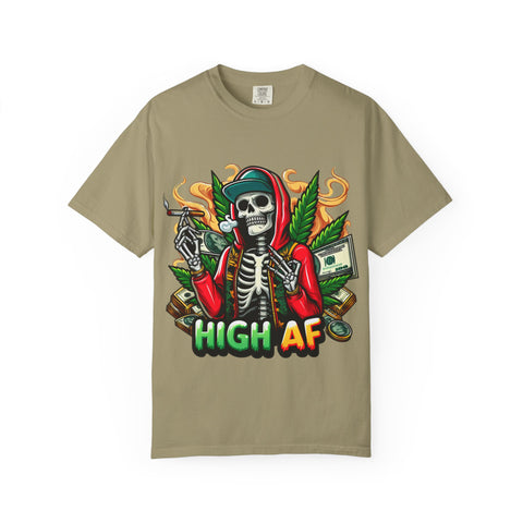High AF Unisex Garment-Dyed T-Shirt – Bold Skeleton Design for Chill Vibes