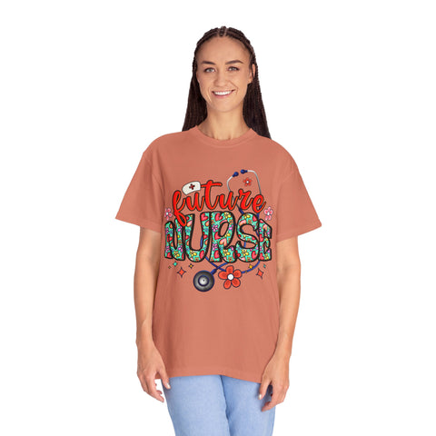 Future Nurse Unisex Garment-Dyed T-Shirt - Cute Floral Design for Nursing Students