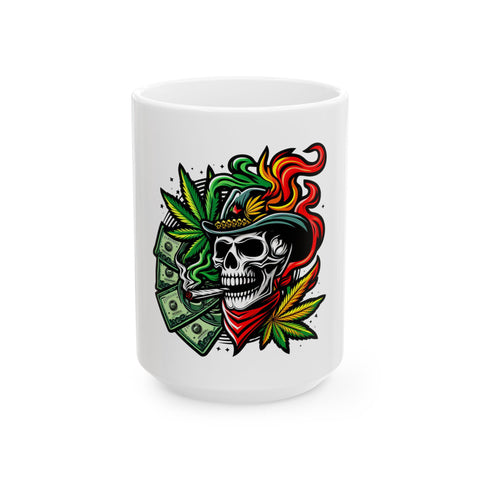Skull & Leaf Ceramic Mug - 11oz, 15oz | Perfect for Stoners & Rebel Spirits