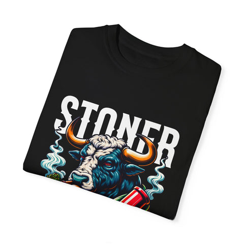 Stoner Bull T-Shirt - High on Life Design - Unisex Garment-Dyed Tee for Cannabis Enthusiasts