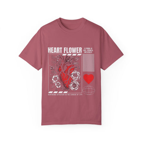 Heart Flower Unisex Garment-Dyed T-shirt - Symbol of Love and Strength