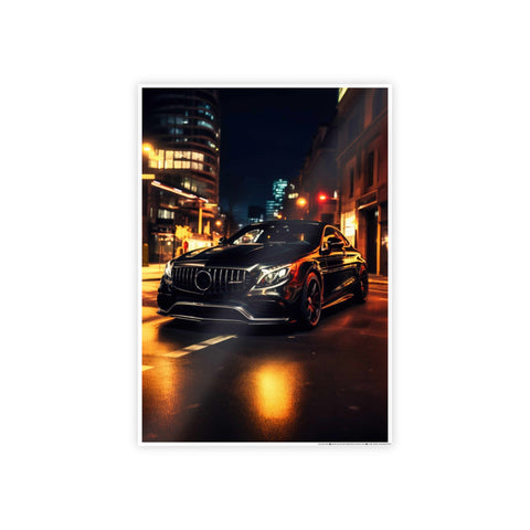 Glossy Car Art Poster - Nighttime Cityscape