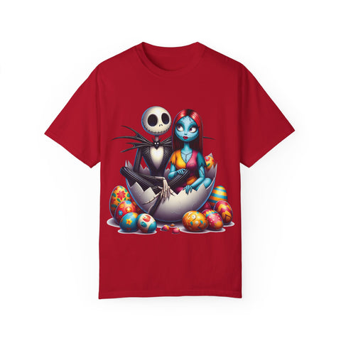 Cute Couples Halloween T-Shirt - Unisex Garment-Dyed Tee with Skeleton & Monster Designs