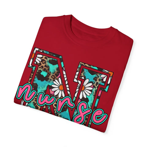 Nurse Floral Monogram T-Shirt - Unisex Garment-Dyed Style