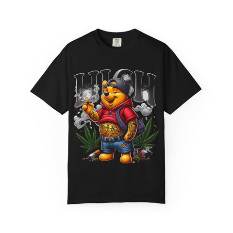 High Vibes Unisex Garment-Dyed T-shirt with Cartoon Bear Design