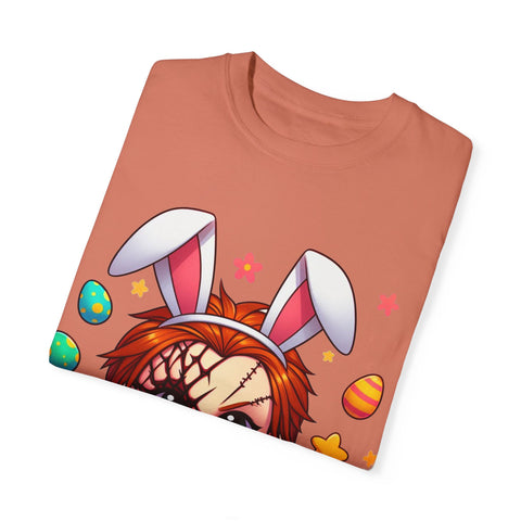 Cute Chucky Easter T-Shirt - Unisex Garment-Dyed Tee for Horror Fans