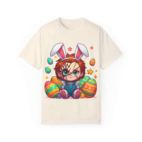Cute Chucky Easter T-Shirt - Unisex Garment-Dyed Tee for Horror Fans