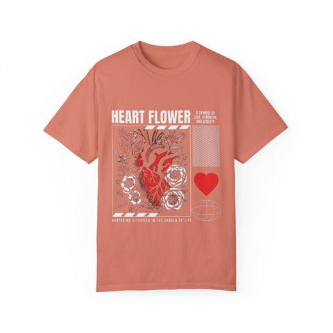Heart Flower Unisex Garment-Dyed T-shirt - Symbol of Love and Strength