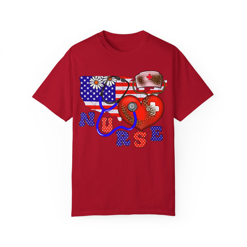 Patriotic Nurse T-shirt - Unisex Garment-Dyed Tee for Healthcare Heroes