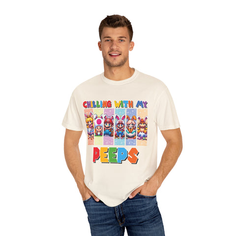Chilling with My Peeps Unisex Garment-Dyed T-Shirt | Fun Graphic Tee for Friends