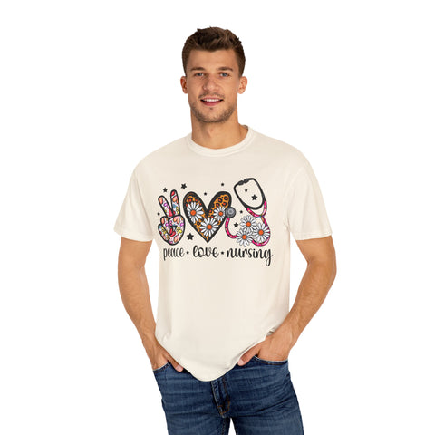 Peace Love Nursing T-Shirt - Unisex Garment-Dyed Tee for Nurses