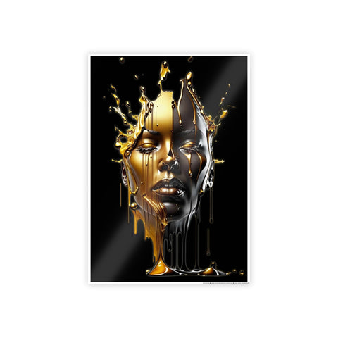 Glossy Art Poster - Golden Melting Woman Face - Modern Wall Decor