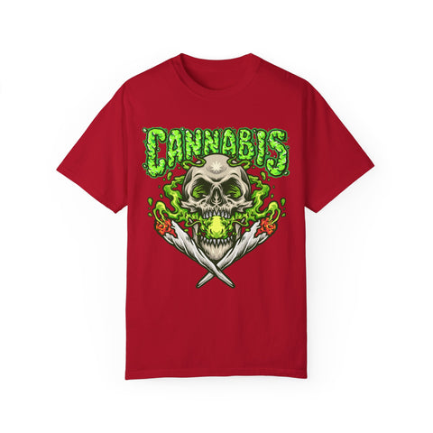 Skull & Cannabis Unisex Garment-Dyed T-Shirt - Unique Graphic Tee for Weed Enthusiasts