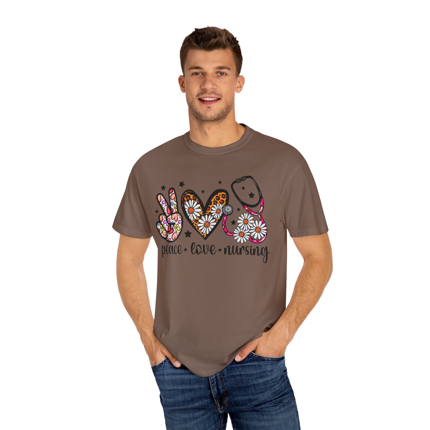Peace Love Nursing T-Shirt - Unisex Garment-Dyed Tee for Nurses
