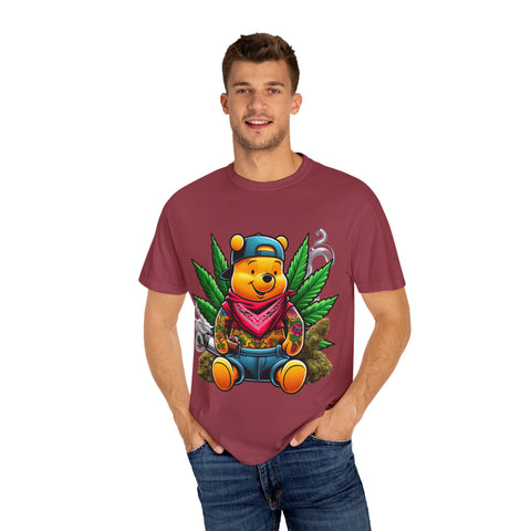 Hipster Bear T-Shirt - Unisex Garment-Dyed Tee with Cannabis Design