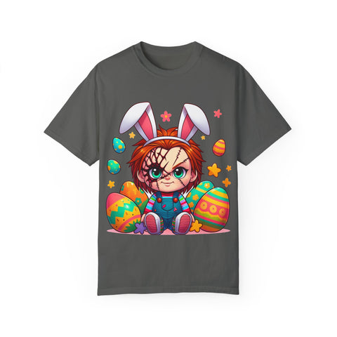 Cute Chucky Easter T-Shirt - Unisex Garment-Dyed Tee for Horror Fans