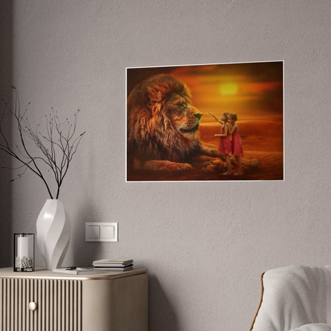Majestic Lion and Girls Gloss Poster - Inspirational Wall Art for Home Decor