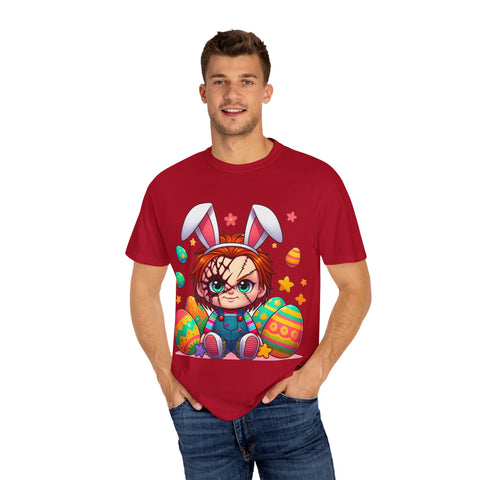 Cute Chucky Easter T-Shirt - Unisex Garment-Dyed Tee for Horror Fans