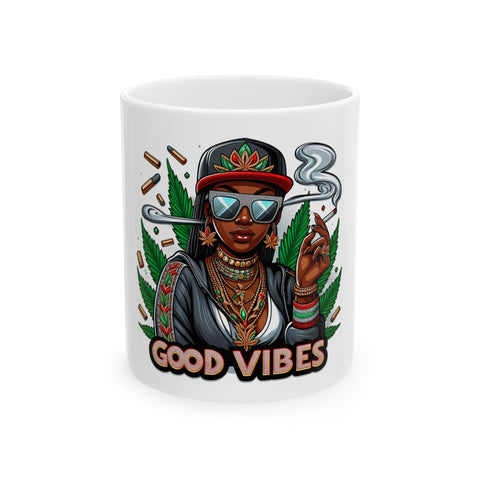 Good Vibes Ceramic Mug - 11oz & 15oz | Cannabis-Inspired Gift for Coffee Lovers