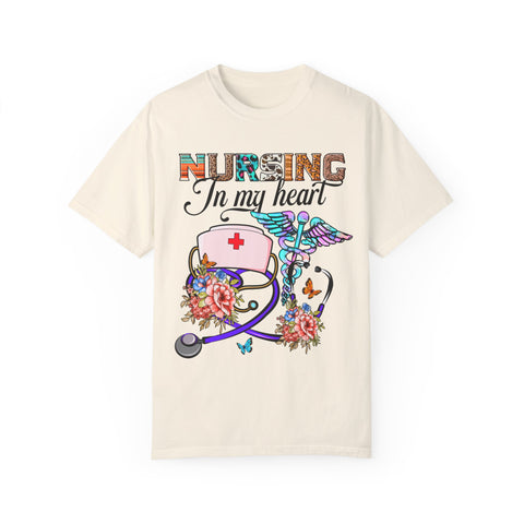 Nursing Heart T-Shirt - Unisex Garment-Dyed Tee for Healthcare Workers